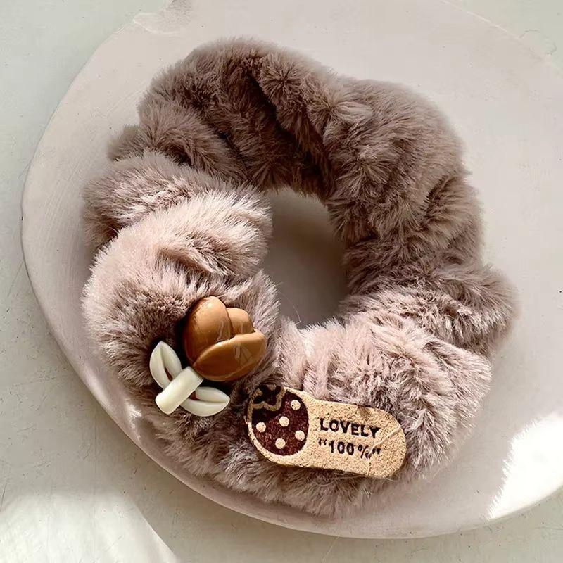 1pc Korean version of new large plush solid color yarn bow, Korean style girl hair loop, lazy style temperament, rubber band