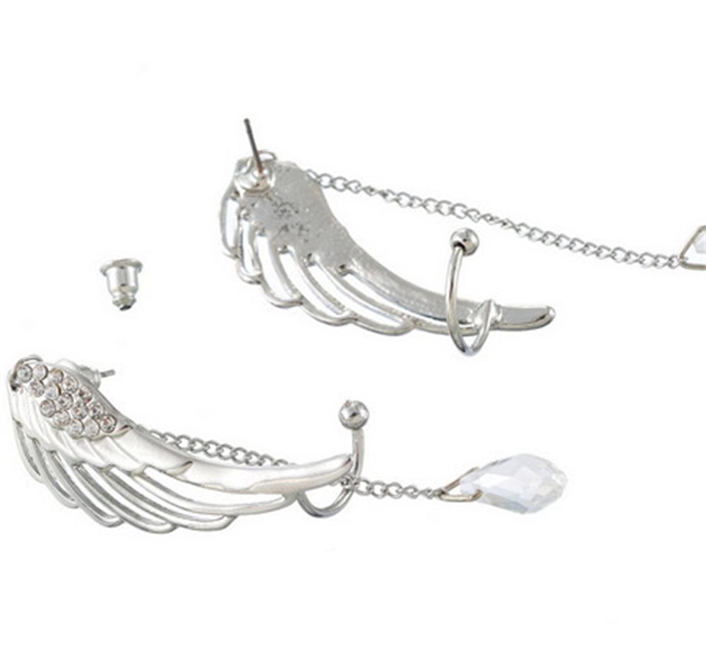 Mode Engelsflügel Quastenohrring mit weißem Perlenanhänger Federform Zirkon für Frauen Mädchen