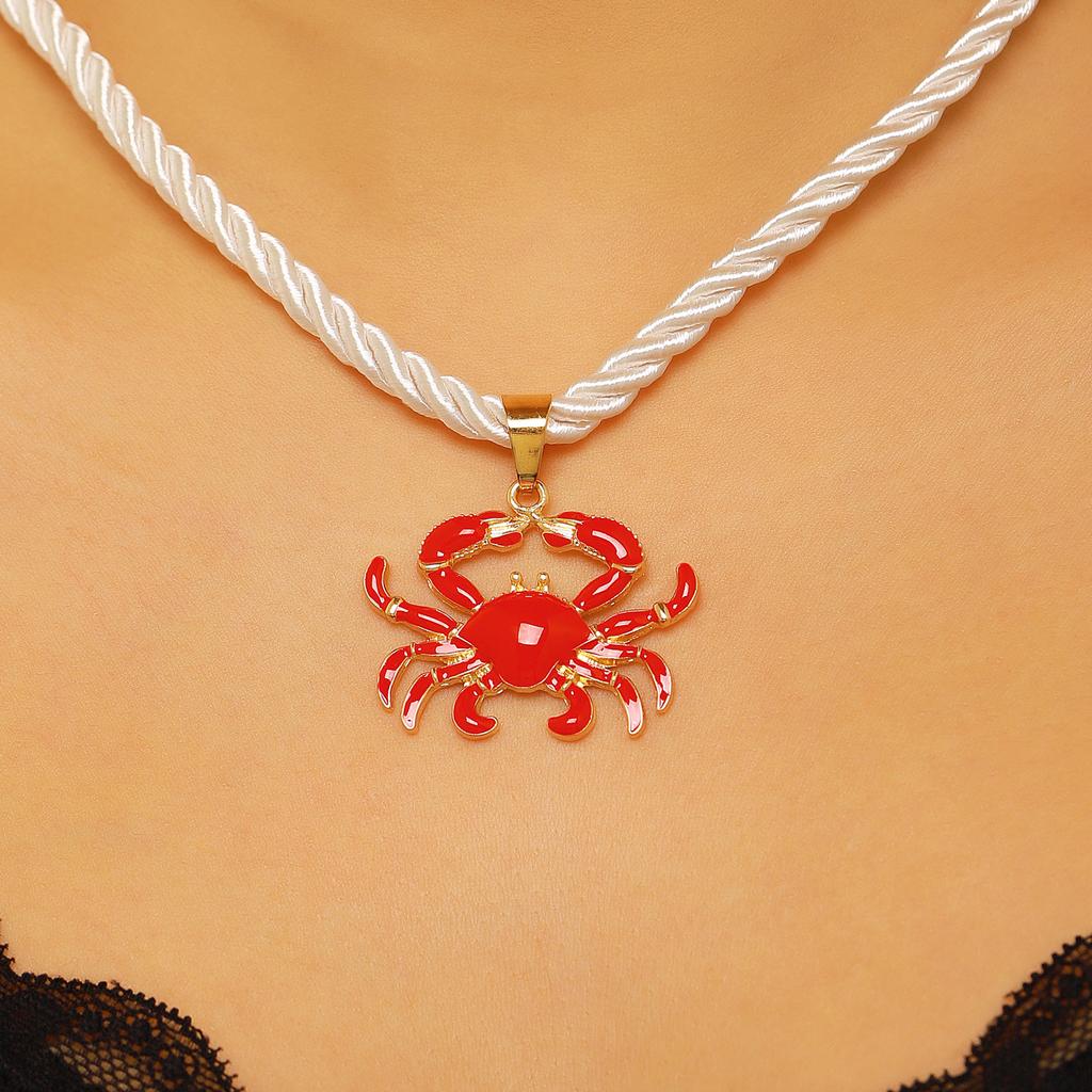 Cute Colorful Enamel Crab Lobster Ocean Animal Pendant White Rope Chain Necklace for Men Women Ocean Style Vacation Jewelry Gift