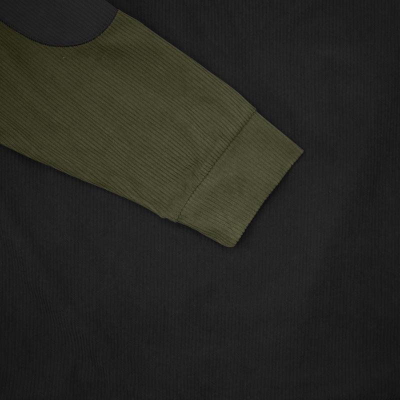 Men's Corduroy Color Block Stand Collar Hoodie - Casual Long Sleeve Top for Spring and Autumn