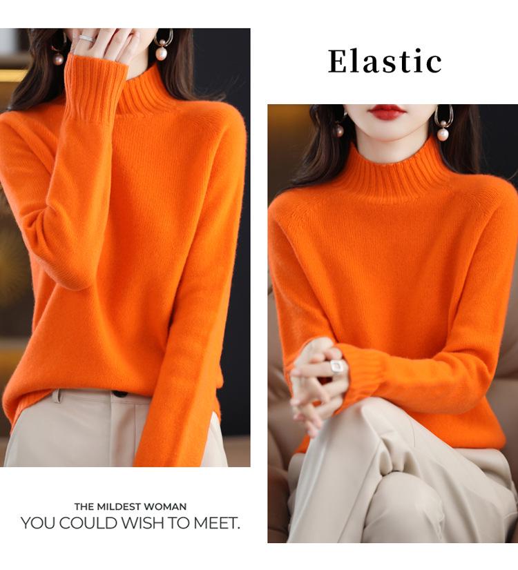 Women's Pure Wool Half-High Neck Slim Fit Sweater for Autumn/Winter