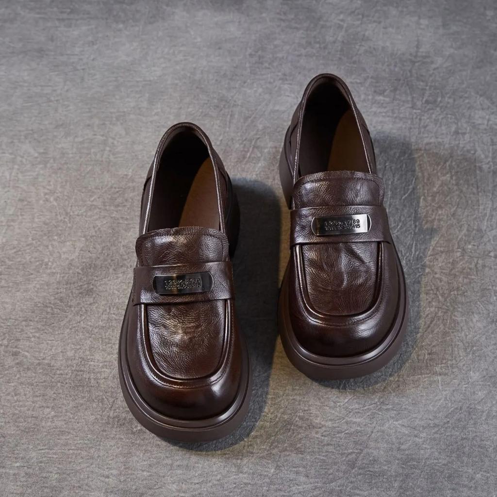 Johnature Genuine Leather Women's Shoes Soft Soled Loafers British Style Thick Soled Slip-on Shoes