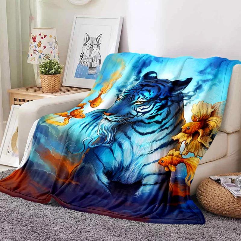 3D Tiger Throw Blanket Super Soft for Spring Line Art Flannel Blanket for Bed Sofa Couch Blanket King Full Size Autumn Modern