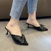 Süße Schleife High Heels Pantoletten Hausschuhe Damen Spitzschuh Pfennigabsatz Partyschuhe Frau Sommer Mode PU Leder Slides