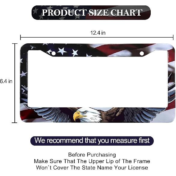 LIN KANG American Flag Eagle License Plate Frame Holder - 2 Pack Patriotic Universal Aluminum Matte Stripe US Flag Gloss Car Tag Frame Holder With