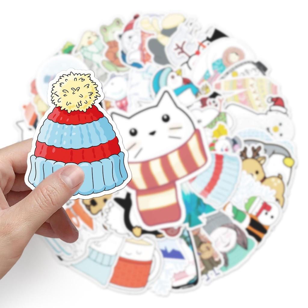 50 Winter Fresh Graffiti Cartoon Stickers for DIY Skateboards, Water Bottles, Luggage - Waterproof and Creative.