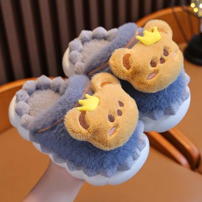 New Winter Children's Fluffy Slippers Cute Little Bear Non-slip Soft Slides Boys Warm Indoor Mule Kids Home Cotton Shoes