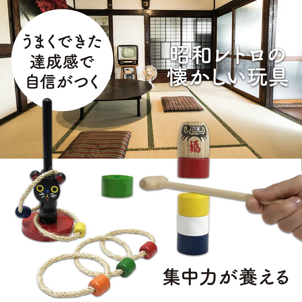 folk art toy Ring Daruma paper folk art educational old toys ring Daruma [Nostalgic set] toss, drop, blowback, balloon, trumpet, toy, toy, (cat toss,