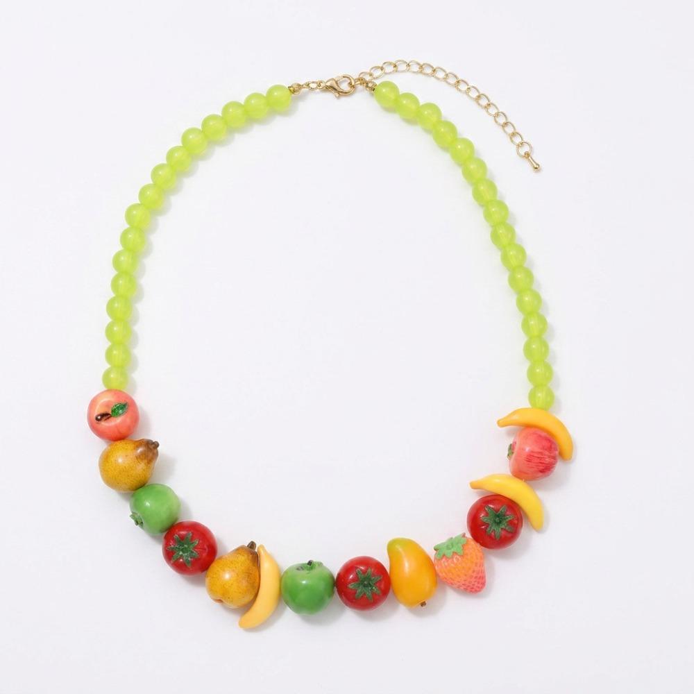 Layered Necklace Bracelet Set Colorful Beads Fruits Bracelet Beaded Clavicle Chain Spring/Summer