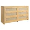 6 Drawer Rattan Dresser, Double Dresser for Bedroom, Natural Rattan Chest of Drawer with Metal Handle, Modern Wood Chest Clothing Organizer & Storage