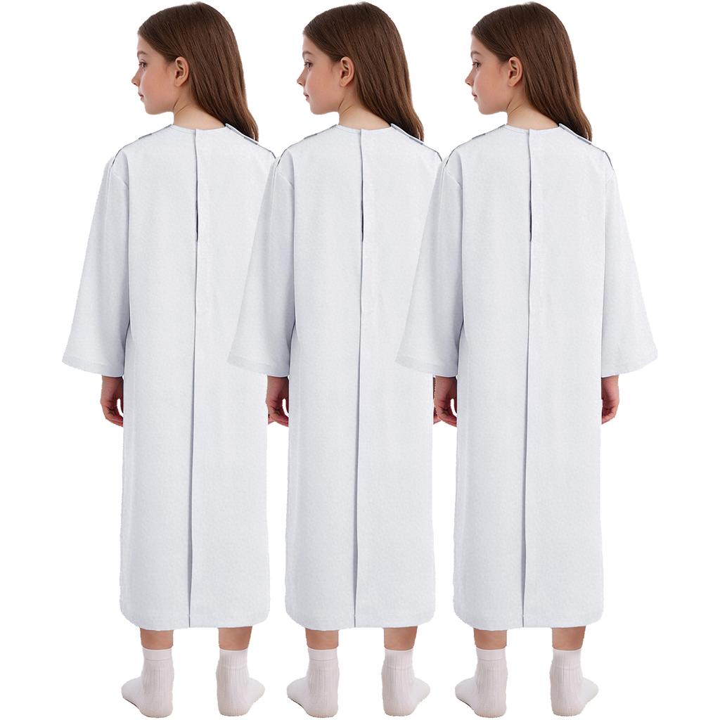 Unisex Medical Patient Nursing Gown Long Sleeve Back Split Hook Loop Fastener 3pcs Adaptive Clothing