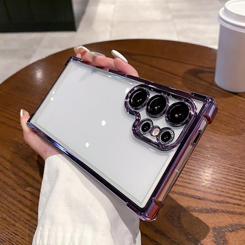 Luxury Plating TPU Four Corner Shockproof Transparent Phone Case For Samsung S24 Ultra S22 S23 Ultra Plus FE Bumper Back Cover