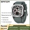 Sanda Multifunctional Sport Men's Quartz Watch - Square, Fashionable, Waterproof, Dual Display & Alarm.