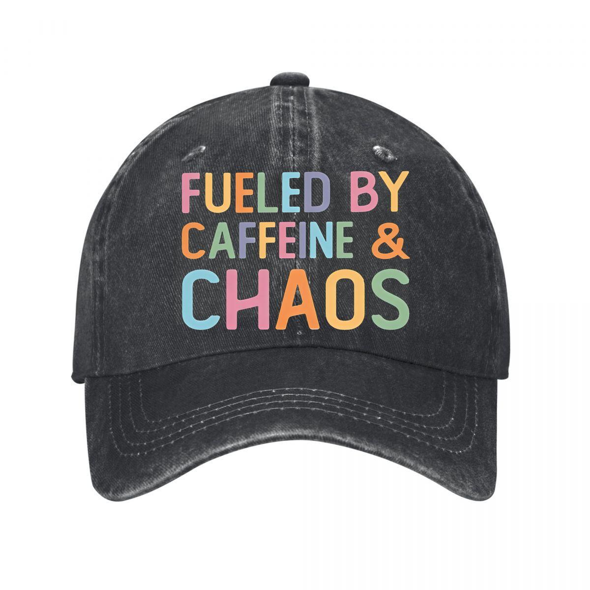 Distressed Baseball Cap Fueled By Caffeine  Chaos Washed Baseball Cap Adjustable