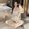 New ice silk pajamas women's spring new long-sleeved trousers high-end small floral loungewear set