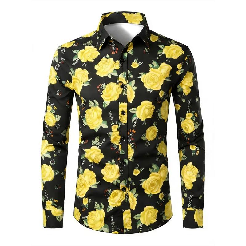 Colorful Flowers Rose Pattern 3D Printed Men's Long Sleeved  Shirt Casual Shirt Men's Retro Shirt Fashionable Men Clothing Tops