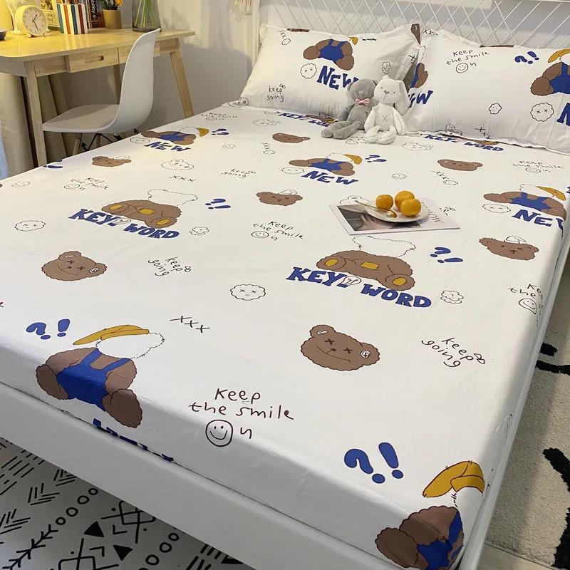 Betten Dreiteiliger Kissenbezug aus reiner Baumwolle 1,5 Meter 1,8 Bettschutzmatte Staubdichter Bettbezug