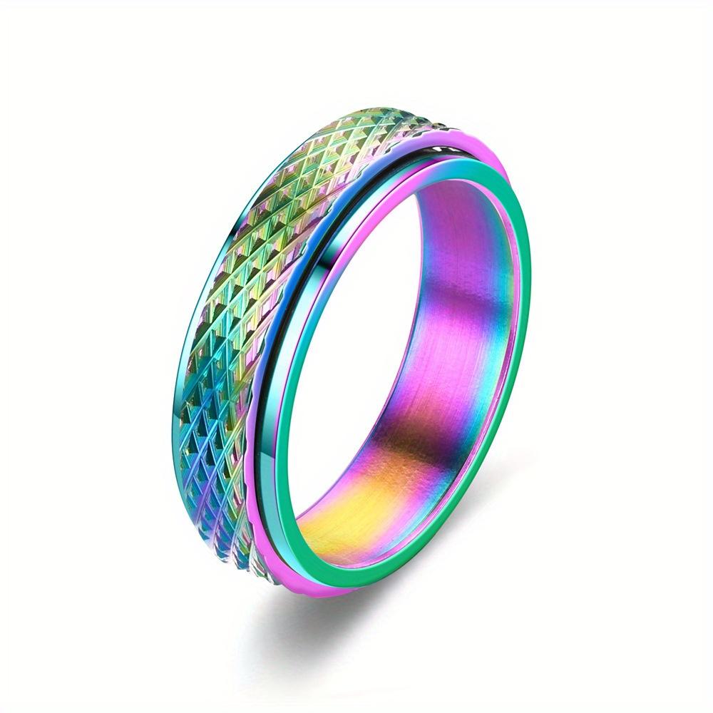 1Pc Fashion Fashion Stripe Rotatable Titanium Steel Ring Daily Wear | As A Gift
