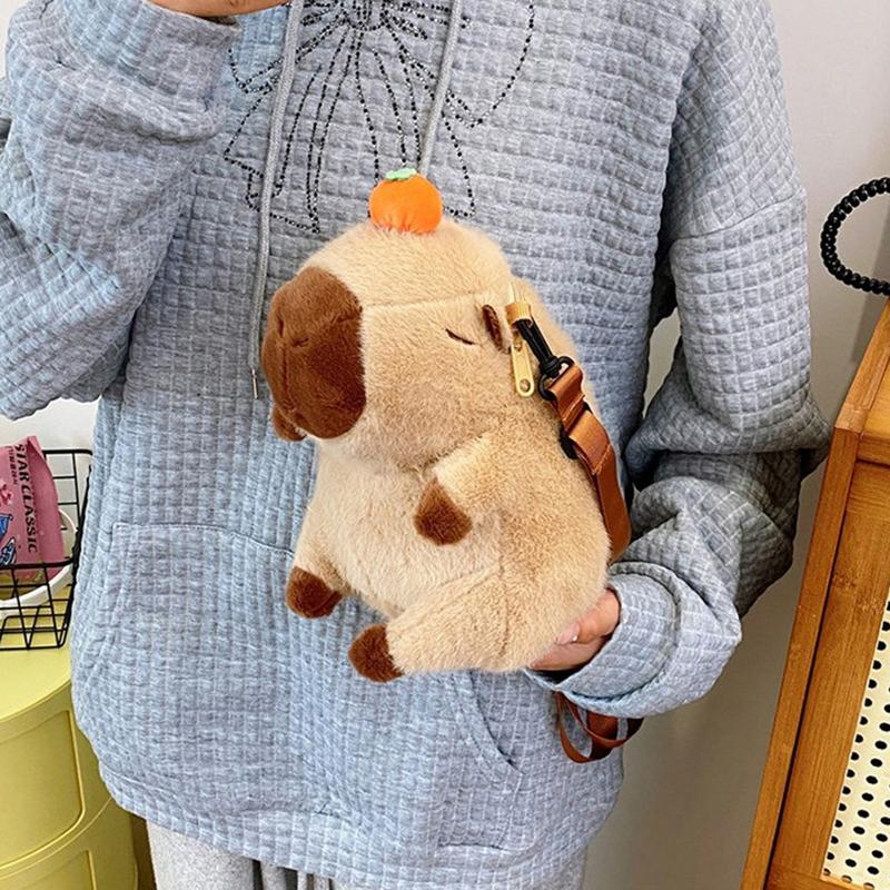 Cute  Capybara Plush Backpack Large Capacity Capybara Crossbody Bag Handbag Soft Capybara School Bag For Girls Birthday Gifts