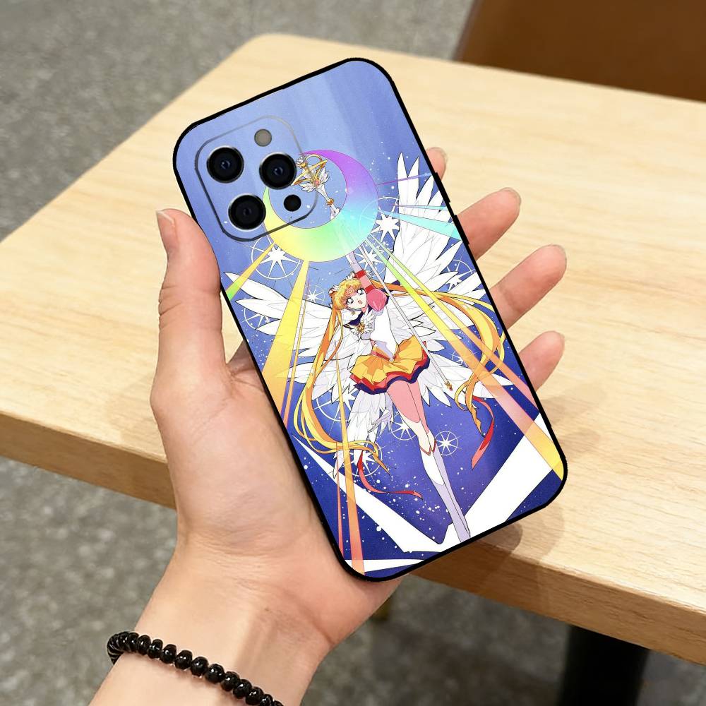 CUTE Cartoon S-Sailor M-Moons Phone Case For iPhone 17,16,15,14,13,12,11 Plus,Pro Max,XS,Soft Silicone Black Cover