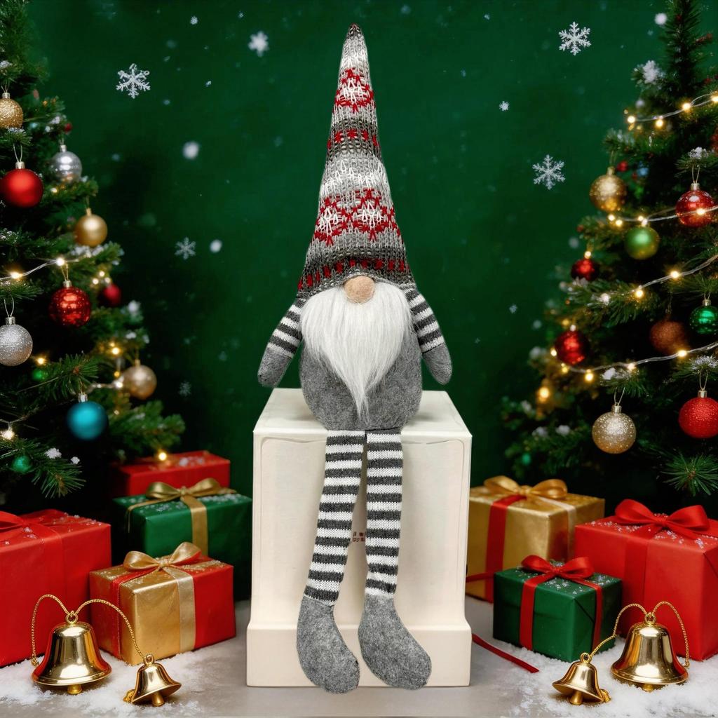 2/3Pcs Christmas Gnome Plush Dolls Long Legs Scandinavian Swedish Tomte Knitted Faceless Santa Sitting Doll Christmas Tree Ornaments Home Decor