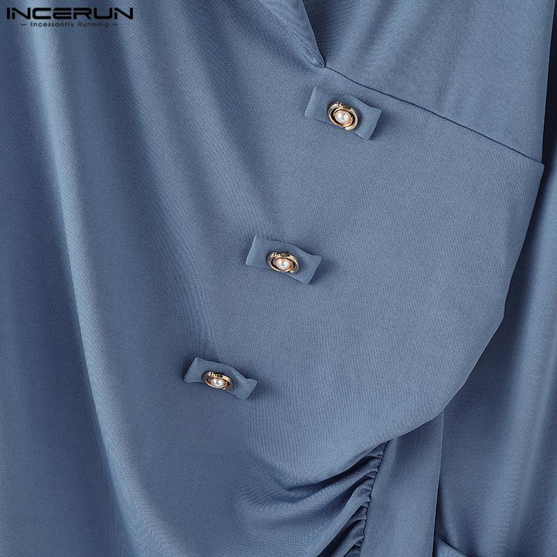 INCERUN Men Long Sleeve Front Cross Irregular Folding Ruffled Casual Tops Shirts
