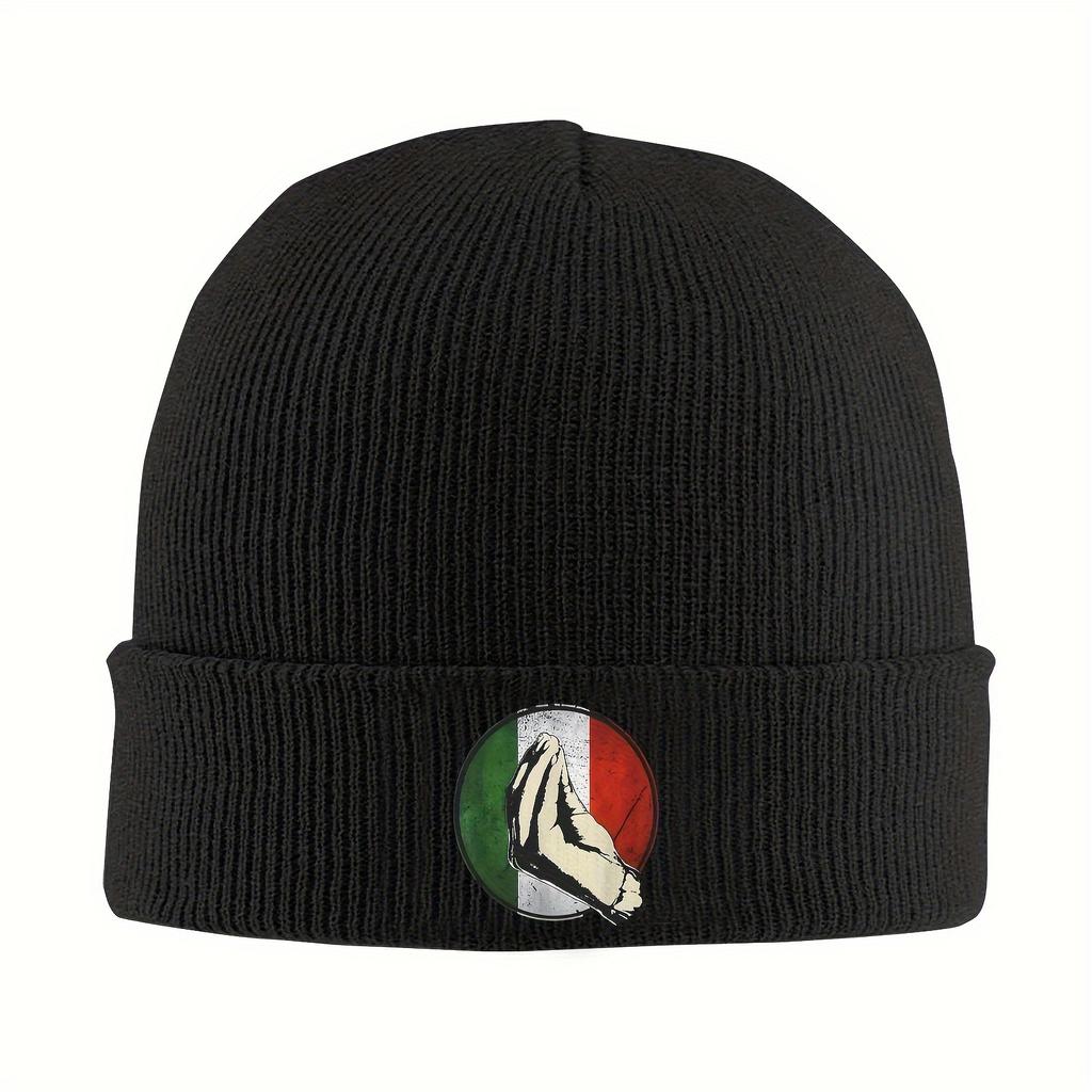 Italian Gesture Art Pattern Knit Beanie Hat Funky Style Windproof Warm Ski Cap for Men and Women