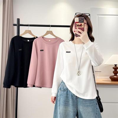 2026 Plus Size Women's Hoodie: Long Sleeve, Round Neck, Patchwork, Slimming Casual T-shirt for Chubby Girls