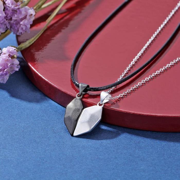 Collier couple - Yin Yang - Pendentif cœur puzzle - Acier inoxydable - Mixte - Argenté