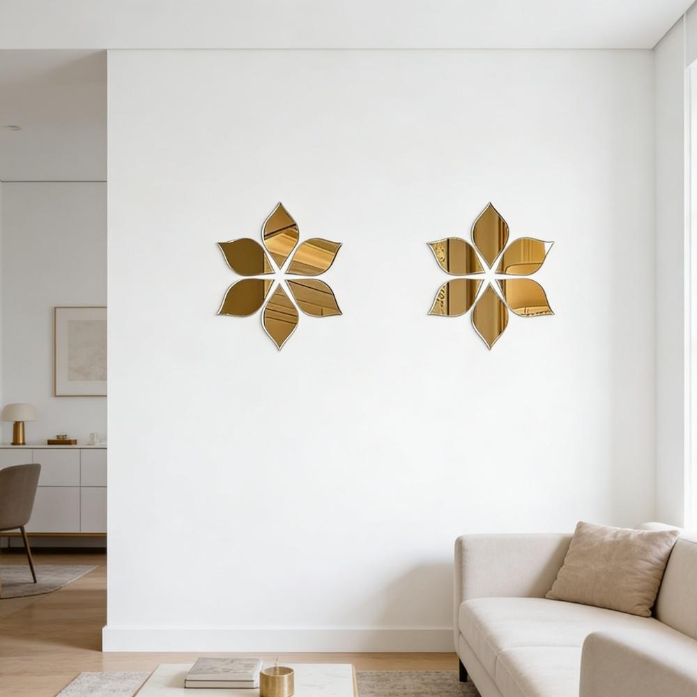 

12pcs/24pcs Golden Artistic Wall Mirrors, Acrylic Four-Leaf Clover-Shaped Wall-Mounted Makeup Mirror, Golden Art Decorative