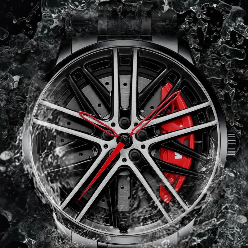 SVJ Genuine Car Wheel Hub Men's Watch Three-dimensional Brake Hollow Personality Dial Sports Car Modified Black Technology Waterproof