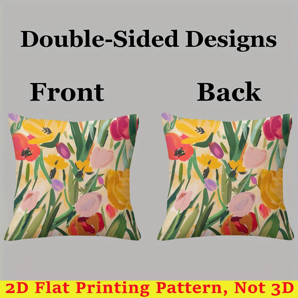 Tulip Art Square Jacquard Pillow Cover for Sofa Office Waist Cushion Cover Home Decorative Pillowcase