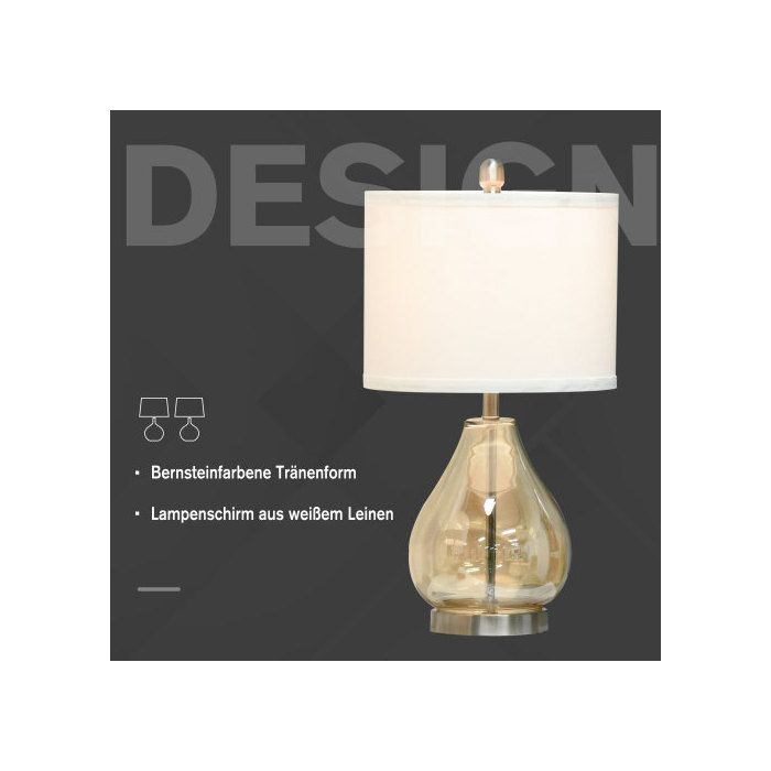 Lampes de table - MUVOE - Set de 2 - E27 40W - Verre et lin - Ambre et blanc - Ø30 x 56H cm