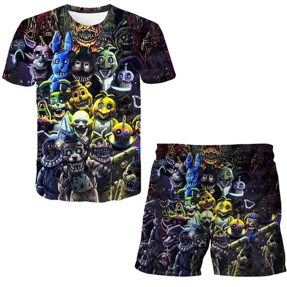 

BoyGirl Five Night at Freddy Одяг Літні костюми з 3D-принтом Дитячі футболки з короткими рукавами Шорти Набори з 2 предметів Терористична гра Дитячий одяг 120