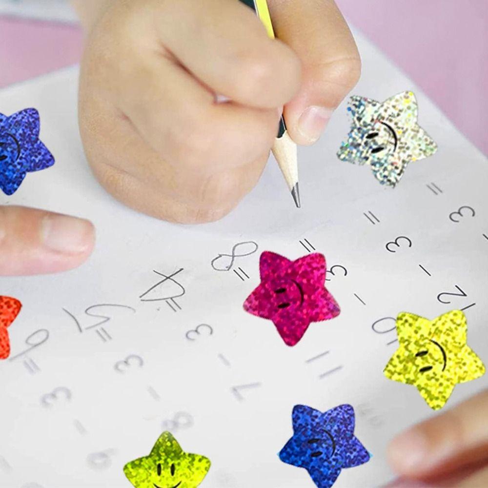 500pcs/roll Self-adhesive Colorful Glitter Star Stickers Vibrant Scrapbooking Stickers  Praise