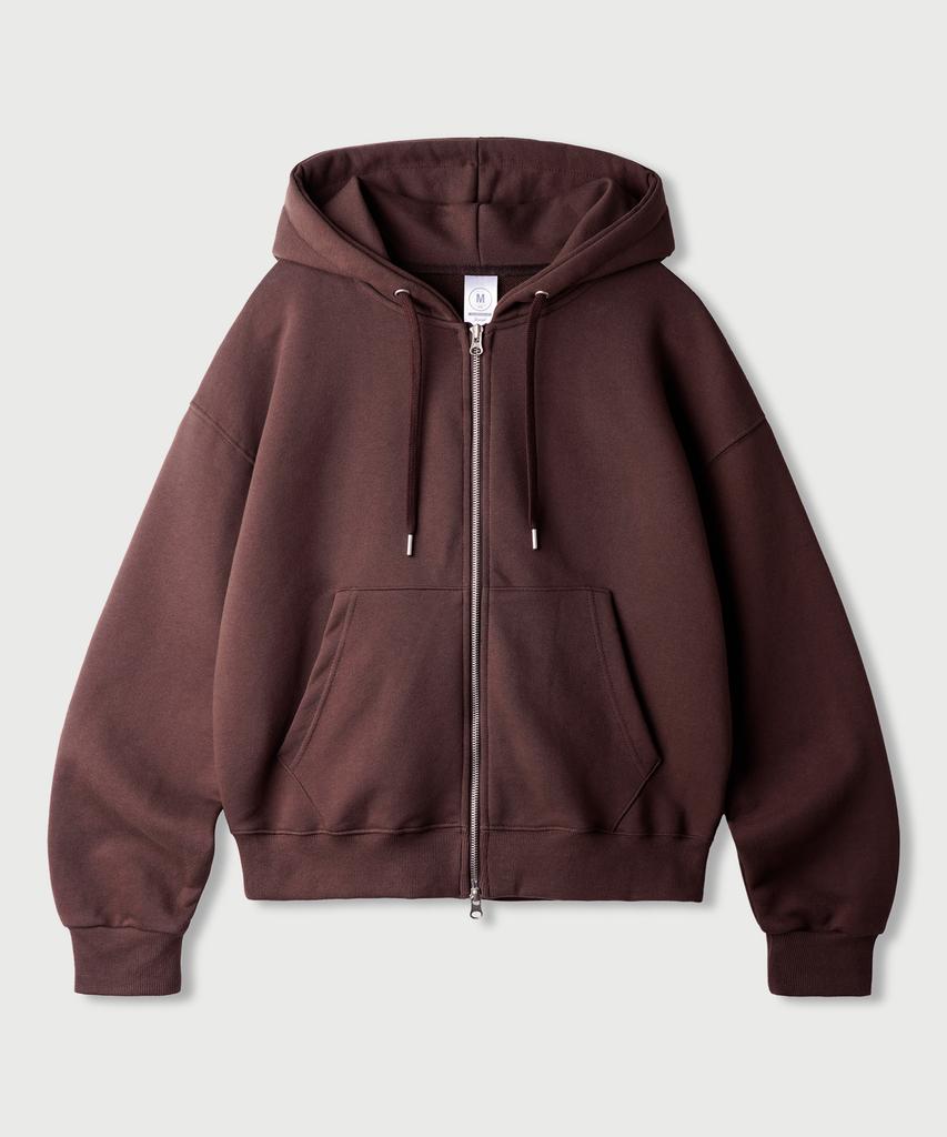 Jemut Day Cut Crop Oversized Zip-Up Hoodie Brick Red Kjhd2650