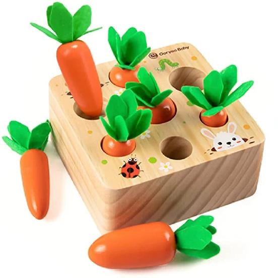 Montessori Toys for 1 Year Baby Pull Carrot Set Game Kids Wooden Toy Shape Sorting Matching Puzzle Educational Toys for Children
