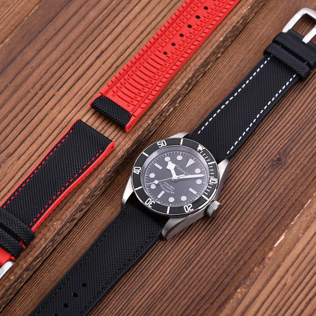 Premium Hybrid Leather FKM Sailcloth Watch Strap 18mm 20mm 22mm 24mm Fluoro Rubber Leather Watchband For Each Brand Diving Watch