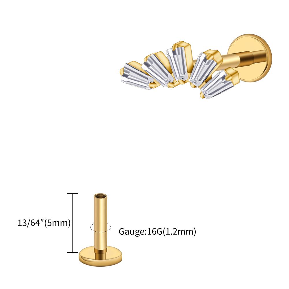 Right Grand ASTM F136 Titanium 16G Baguette CZ Cluster Labret Stud Trapezoid Tragus Monroe Helix Cartilage Earlobe Piercing