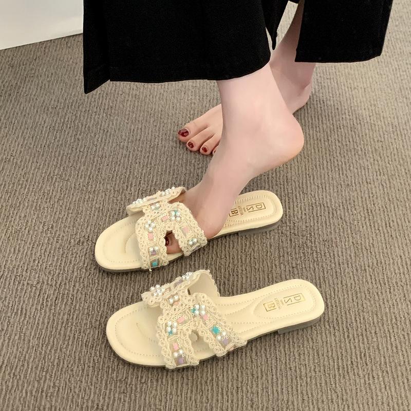 Summer Niche Design Shoes for Women In Flip-flops Pearl Seaside Beach Flip-flops