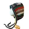Retro Color Blocked Lace Up Knitted Wool Hat for Women in Autumn and Winter Thickened Warm Ear Protection Balaclava Hat Trendy