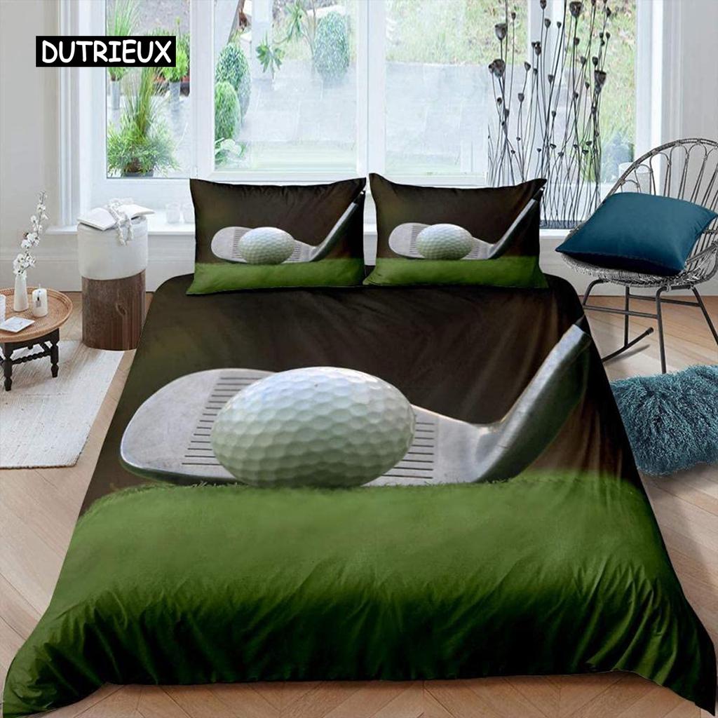 Golf Duvet Cover Set Golf Club Athlete Twin Bedding Set Microfiber Grass Leaf Branches Sports Game Theme Double King Quilt Cover