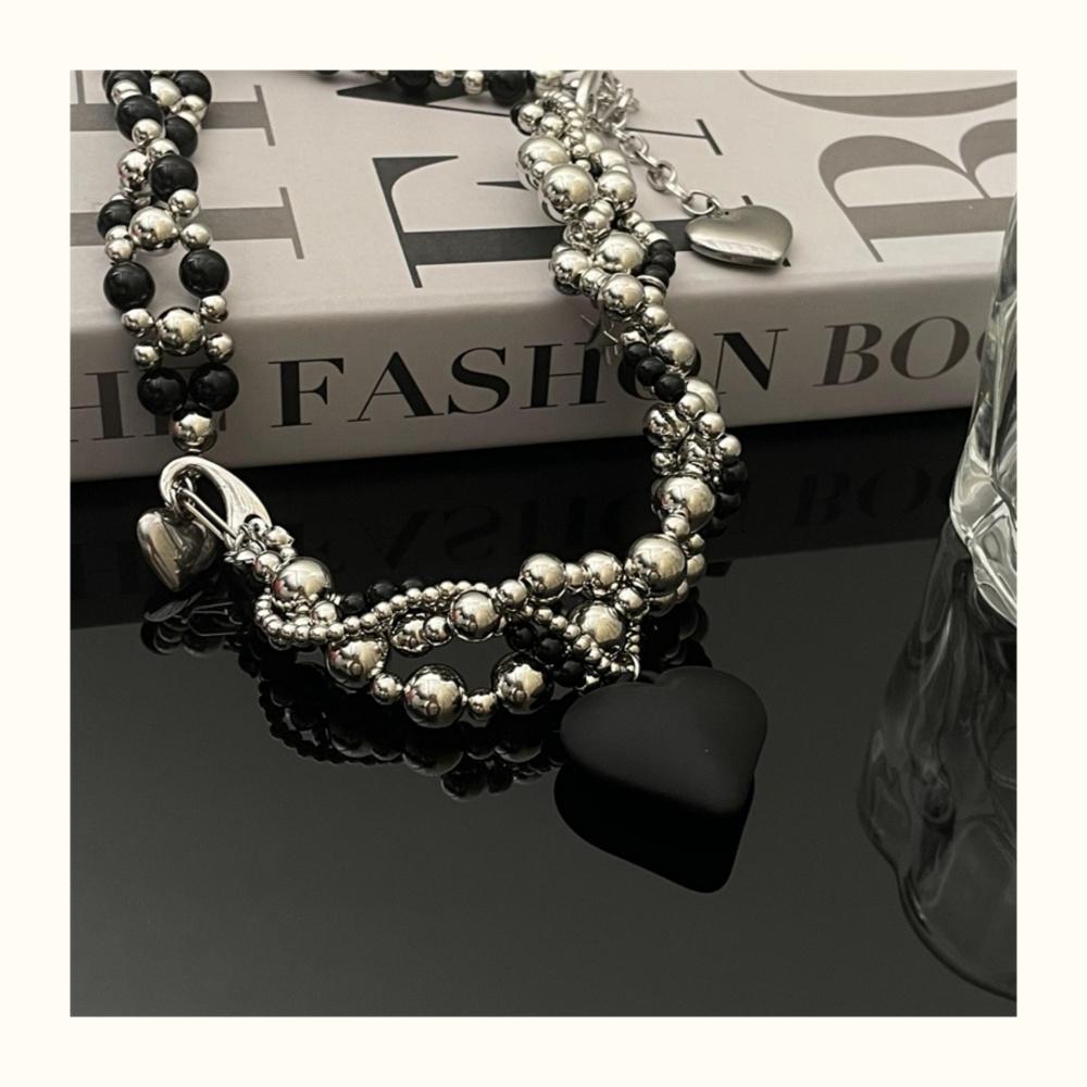 1 Piece Multi-layer Black Silver Beaded Heart Necklace Sweet Cool Style Daily Wear / Punk Look / Party Accessories
