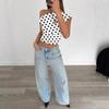 Europe and the United States summer fashion new women's clothing top personalized polka dot slanted shoulder navel short top