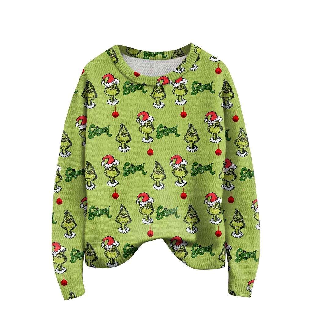 Svetry s dlouhým rukávem pro ženy s kulatým výstřihem, ležérní, roztomilý pletený svetr s potiskem, nadměrný