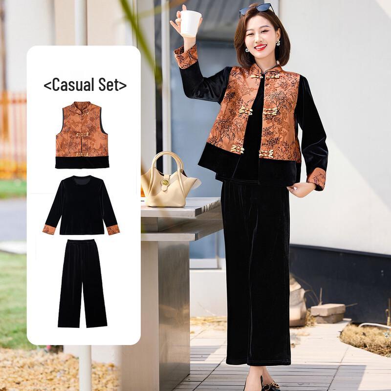 

BAOLIANDUO Женский бархатный комплект-тройка в новом китайском стиле 5XL