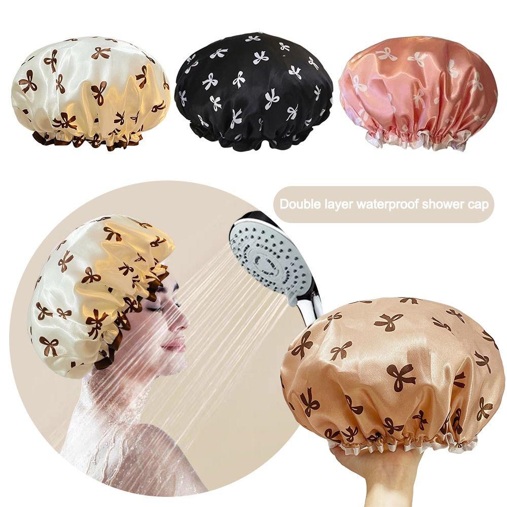 Elastic Shower Cap Double Layered Shower Hair Cover Universal Bath Hat