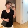Simple Style Basic Solid Color Lazy U-neck Short-sleeved T-shirt Women's Summer New Loose and Thin Versatile Top