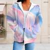 Women Plus Size Zip Up Hoodie Long Sleeve Drawstring Hood Swirl Print Pink Blue Purple With Pockets