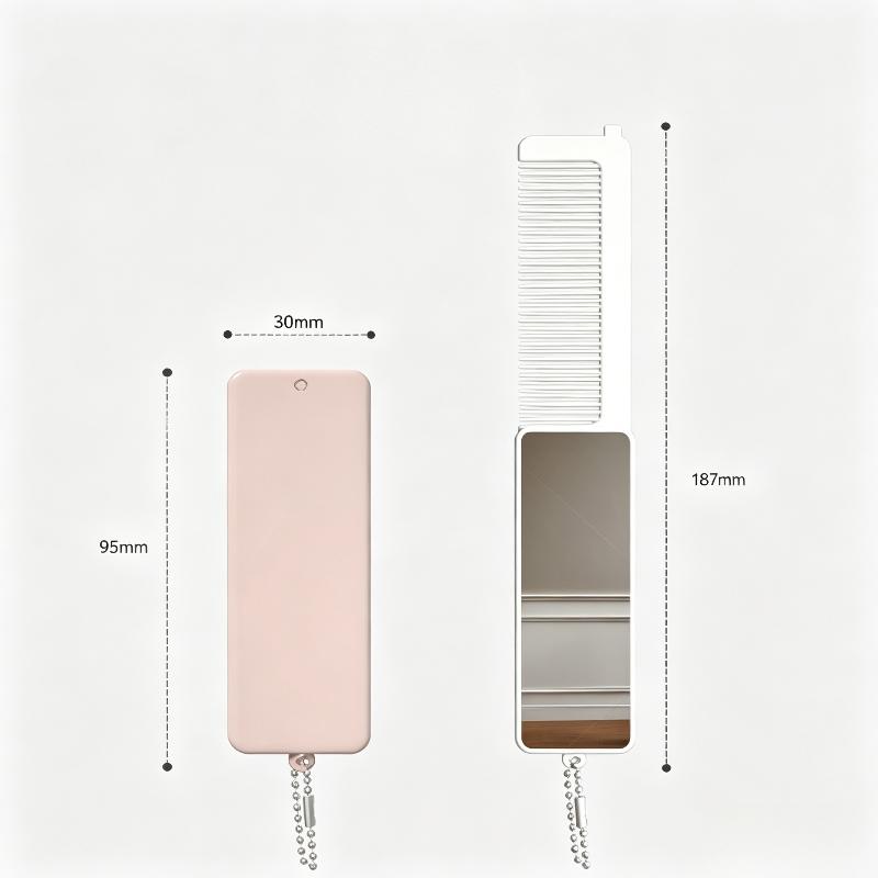2 in 1 Anti-Static Foldable Hair Comb with Small Makeup Mirror Mini Portable for Travel Cosmetic Touch-ups